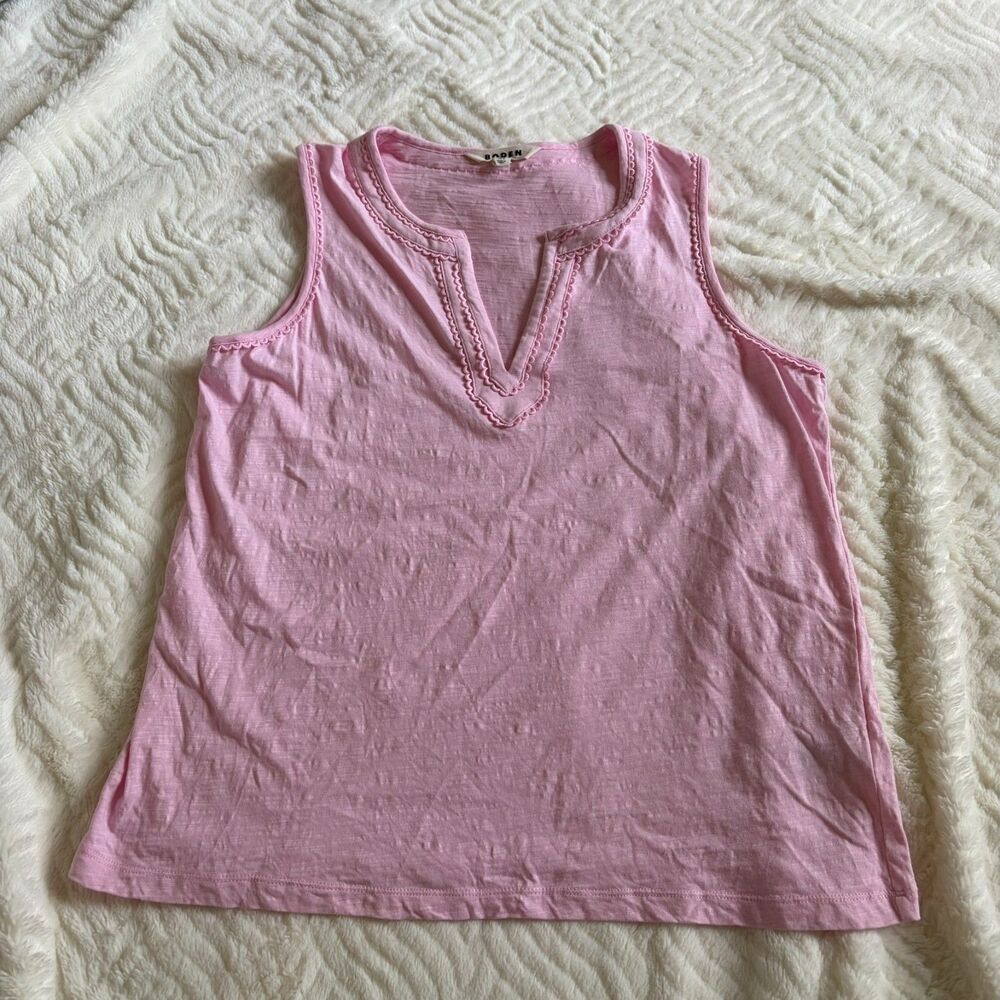 Boden Embroidered Notch Neck Sleeveless Top - Pink Stitch Detail Blouse Size 10